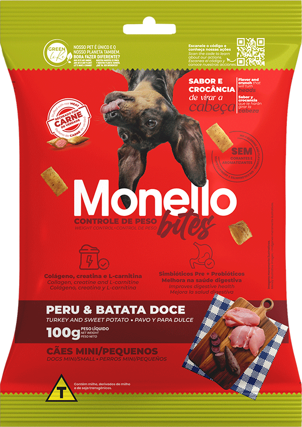 Petisco Mon Bites Monello Controle de Peso para Cães Adultos Raças Mini e Pequena sabor Peru e Batata Doce - 100 g