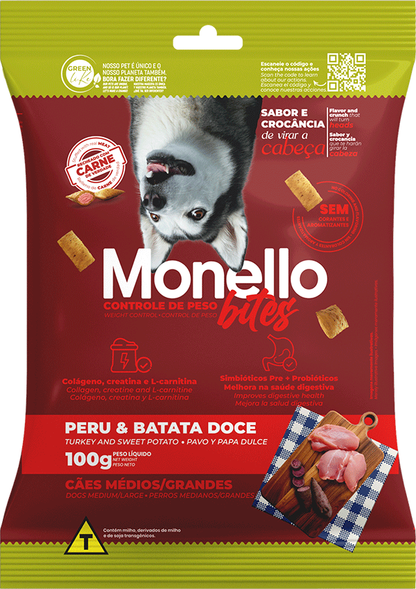 Petisco Mon Bites Monello Controle de Peso para Cães Adultos Raças Média e Grande sabor Peru e Batata Doce - 100 g
