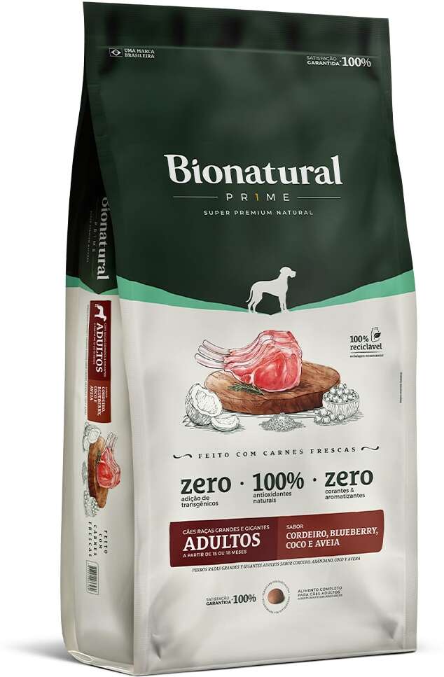 Ração Seca Bionatural Prime para Cães Adultos Raças Grandes e Gigantes sabor Cordeiro - 15Kg