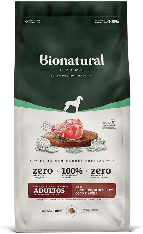 Ração Seca Bionatural Prime para Cães Adultos Raças Grandes e Gigantes sabor Cordeiro - 15Kg