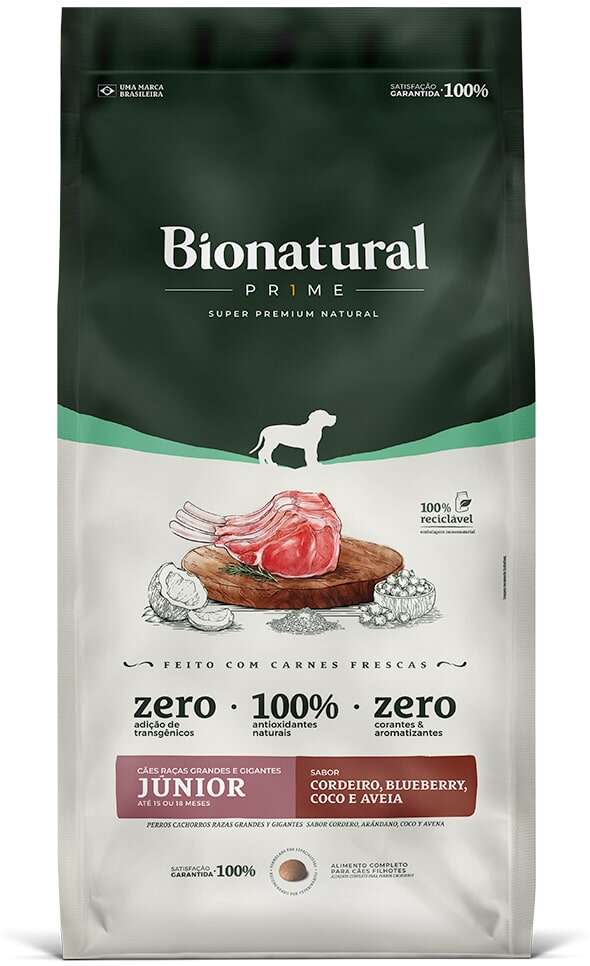 Ração Seca Bionatural Prime para Cães Filhotes Raças Grandes e Gigantes sabor Cordeiro - 20Kg