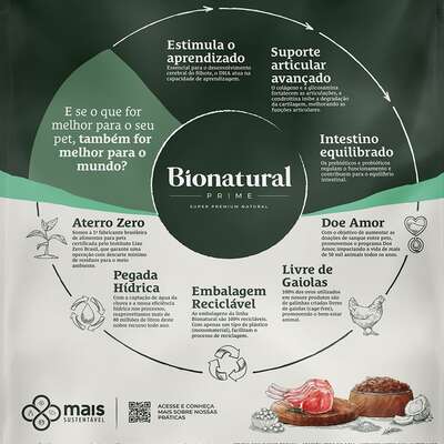 Ração Seca Bionatural Prime Júnior para Cães Filhotes Raças Grandes e Gigantes sabor Cordeiro