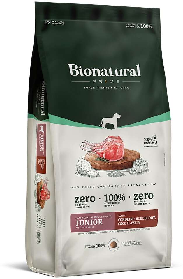 Ração Seca Bionatural Prime para Cães Filhotes Raças Grandes e Gigantes sabor Cordeiro - 20Kg