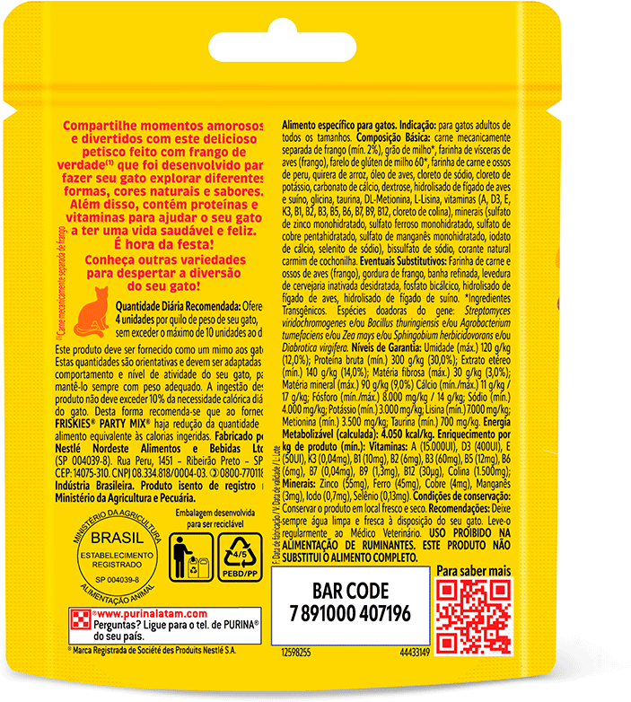 Petisco Purina Friskies Party Mix para Gatos Adultos Sabor Frango - 40 g