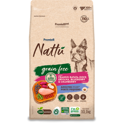 Ração Seca Premier Pet Nattú Grain Free para Cães Adultos Raça Pequena sabor Frango e Vegetais