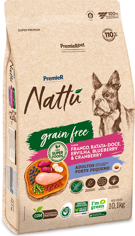 Ração Seca Premier Pet Nattú Grain Free para Cães Adultos Raça Pequena sabor Frango e Vegetais - 10,1Kg