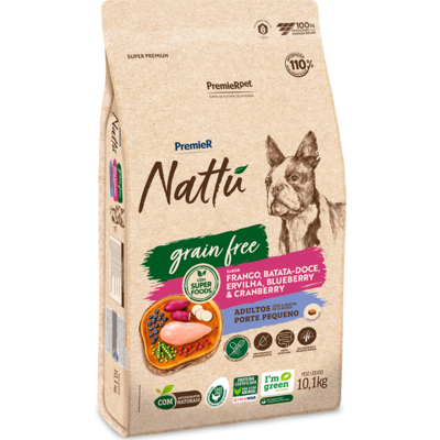 Ração Seca Premier Pet Nattú Grain Free para Cães Adultos Raça Pequena sabor Frango e Vegetais