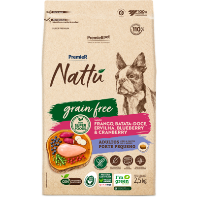 Ração Seca Premier Pet Nattú Grain Free para Cães Adultos Raça Pequena sabor Frango e Vegetais