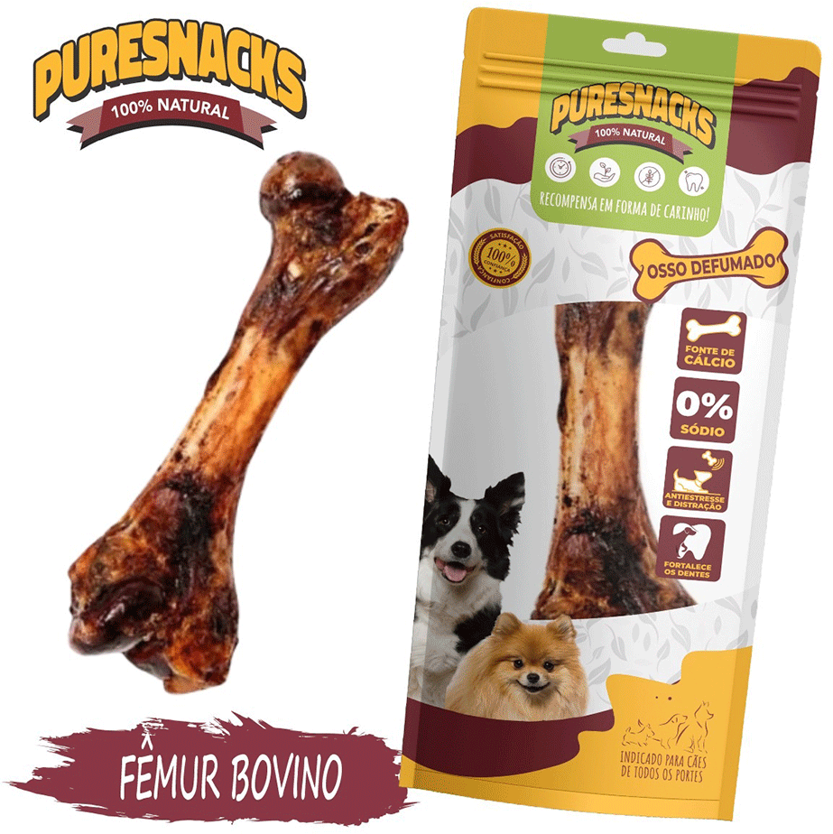Petisco Mastigáveis Osso Defumado Fêmur Bovino PureSnacks para Cães - 1 Unidade