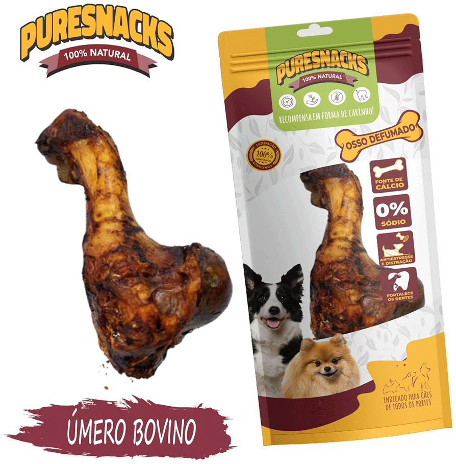 Petisco Mastigáveis Osso Defumado Úmero Bovino PureSnacks para Cães - 1 Unidade