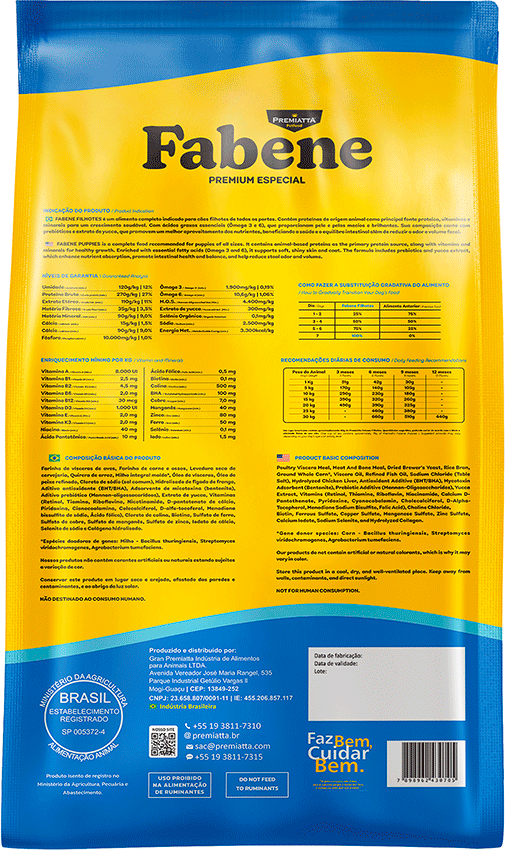 Ração Seca Fabene Premium Especial para Cães Filhotes e Raças Pequenas - 10,1Kg