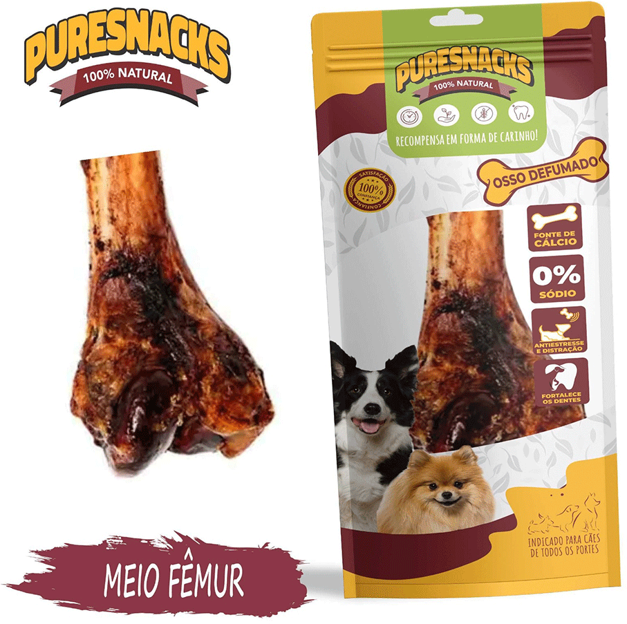 Petisco Mastigáveis Osso Defumado Meio Fêmur Bovino PureSnacks para Cães - 1 Unidade