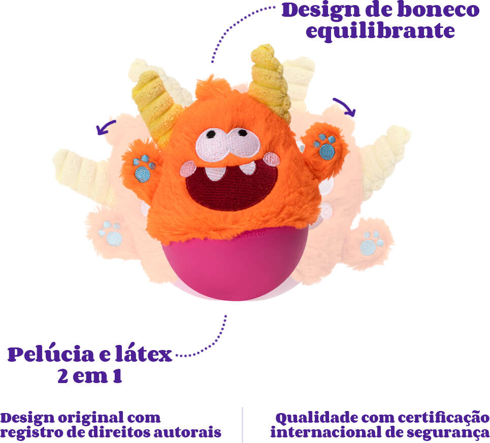Brinquedo Pelúcia Qmonster Little Monster João Bobo Laranja para Cães - Tam. Único
