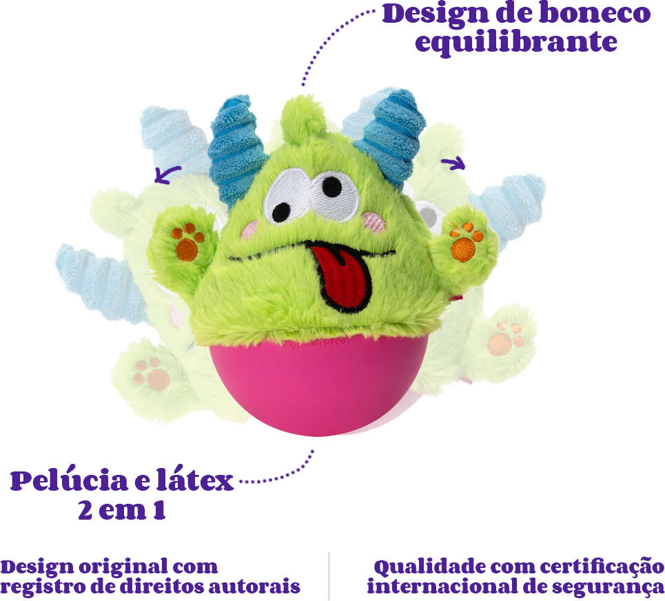 Brinquedo Pelúcia Qmonster Little Monster João Bobo Verde para Cães - Tam. Único