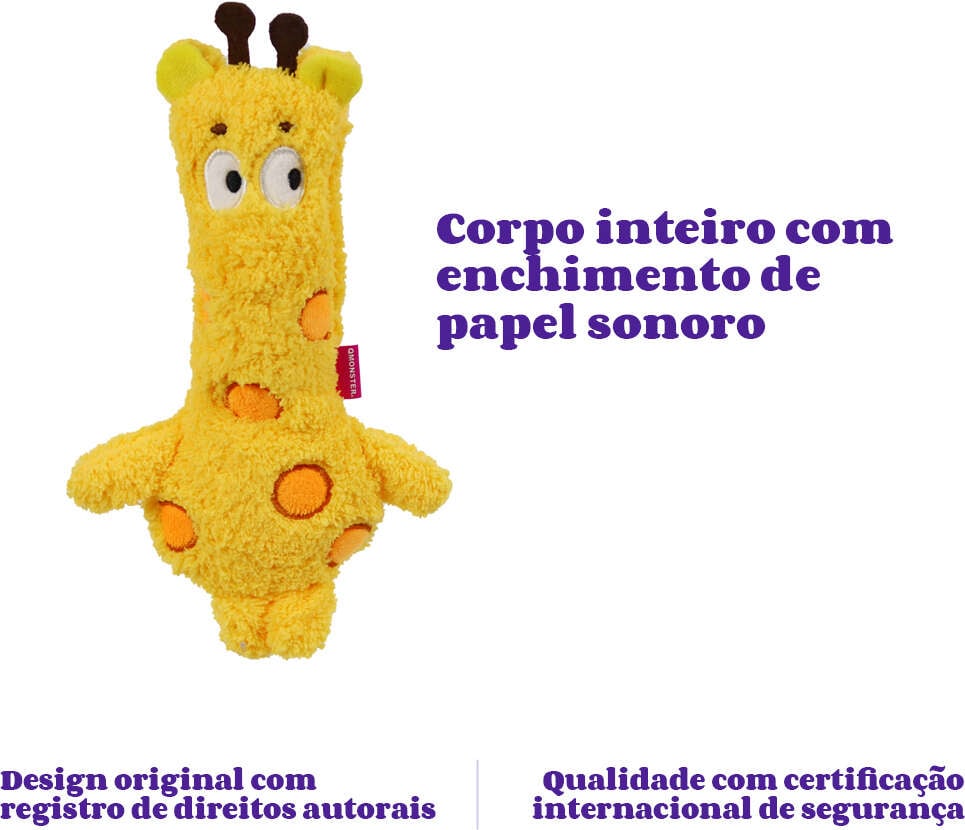 Brinquedo Pelúcia Qmonster Festa Peluda Girafa Amarela para Cães - Tam. Único