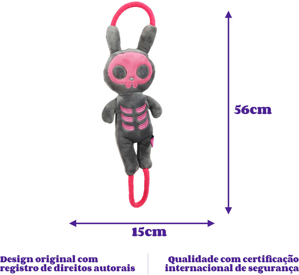 Brinquedo Pelúcia Qmonster Puxa Corda Coelho Shock Cinza e Rosa para Cães - Tam. Único