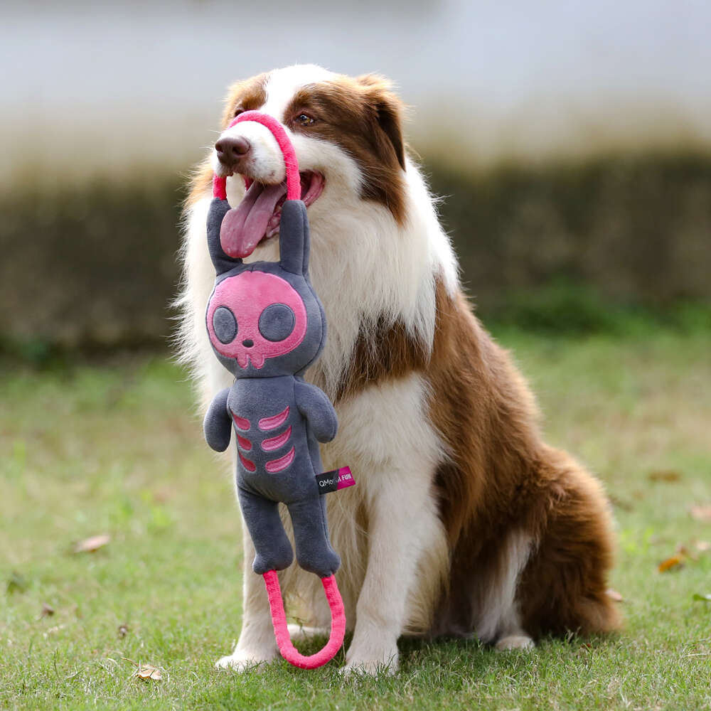Brinquedo Pelúcia Qmonster Puxa Corda Coelho Shock Cinza e Rosa para Cães - Tam. Único