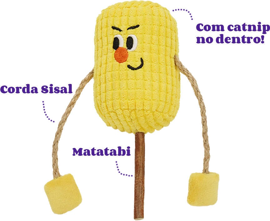 Brinquedo Pelúcia Zeze Espetinho Matatabi Milho com Catnip para Gatos - Tam. Único