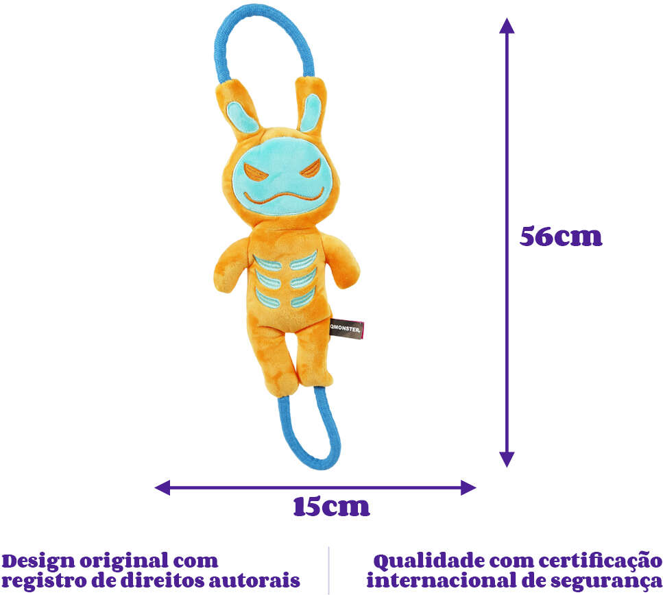 Brinquedo Pelúcia Qmonster Puxa Corda Coelho Shock Laranja e Azul para Cães - Tam. Único
