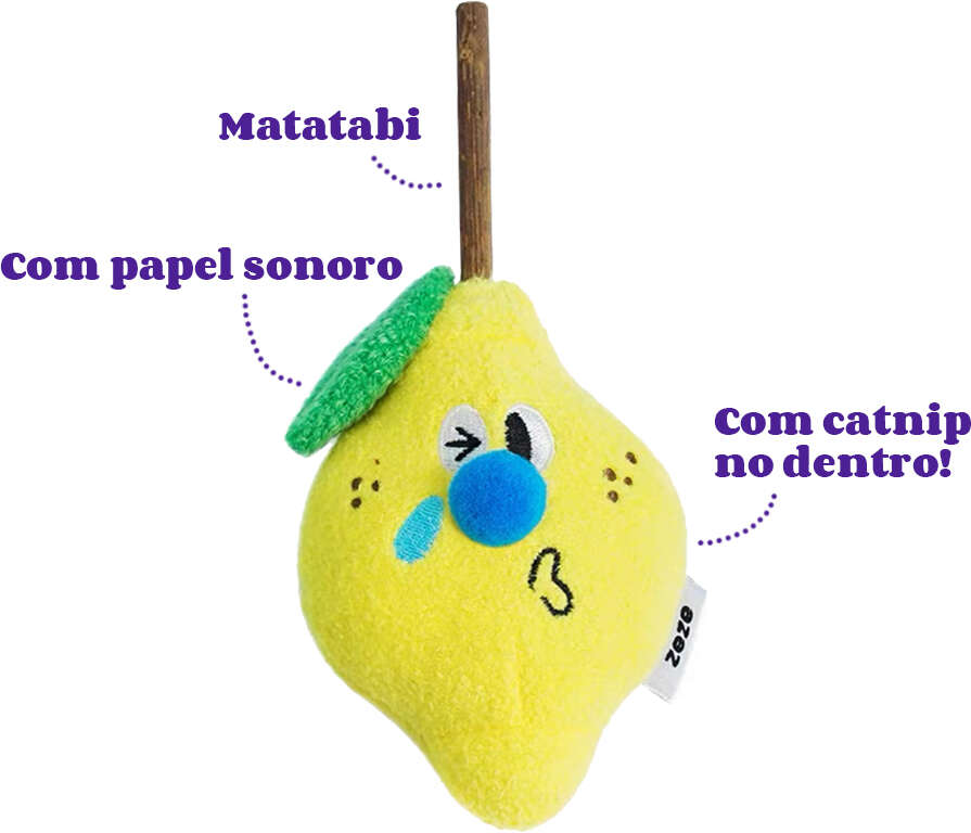 Brinquedo Pelúcia Zeze Espetinho Matatabi Limão com Catnip para Gatos - Tam. Único