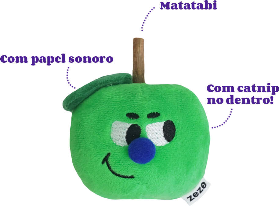 Brinquedo Pelúcia Zeze Espetinho Matatabi Maçã Verde com Catnip para Gatos - Tam. Único