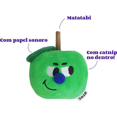Brinquedo Pelúcia Zeze Espetinho Matatabi Maçã Verde com Catnip para Gatos