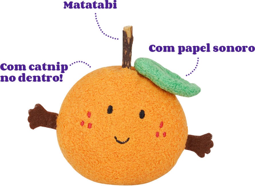 Brinquedo Pelúcia Zeze Espetinho Matatabi Tangerina com Catnip para Gatos - Tam. Único