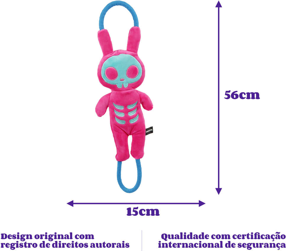 Brinquedo Pelúcia Qmonster Puxa Corda Coelho Shock Rosa e Azul para Cães - Tam. Único