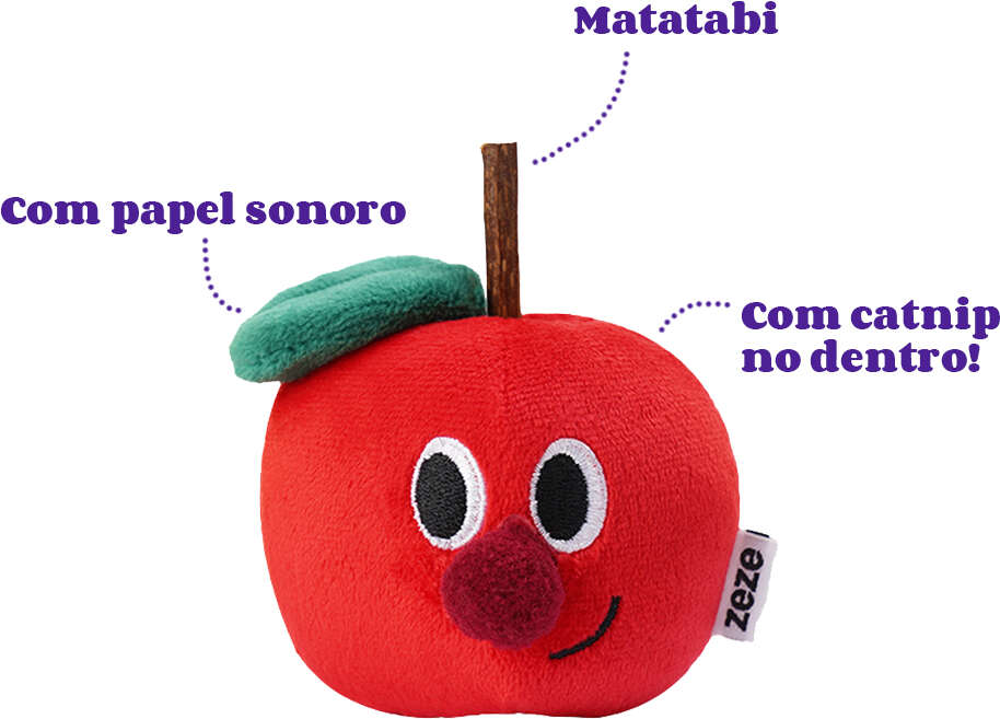 Brinquedo Pelúcia Zeze Espetinho Matatabi Maçã Vermelha com Catnip para Gatos - Tam. Único