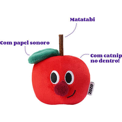 Brinquedo Pelúcia Zeze Espetinho Matatabi Maçã Vermelha com Catnip para Gatos