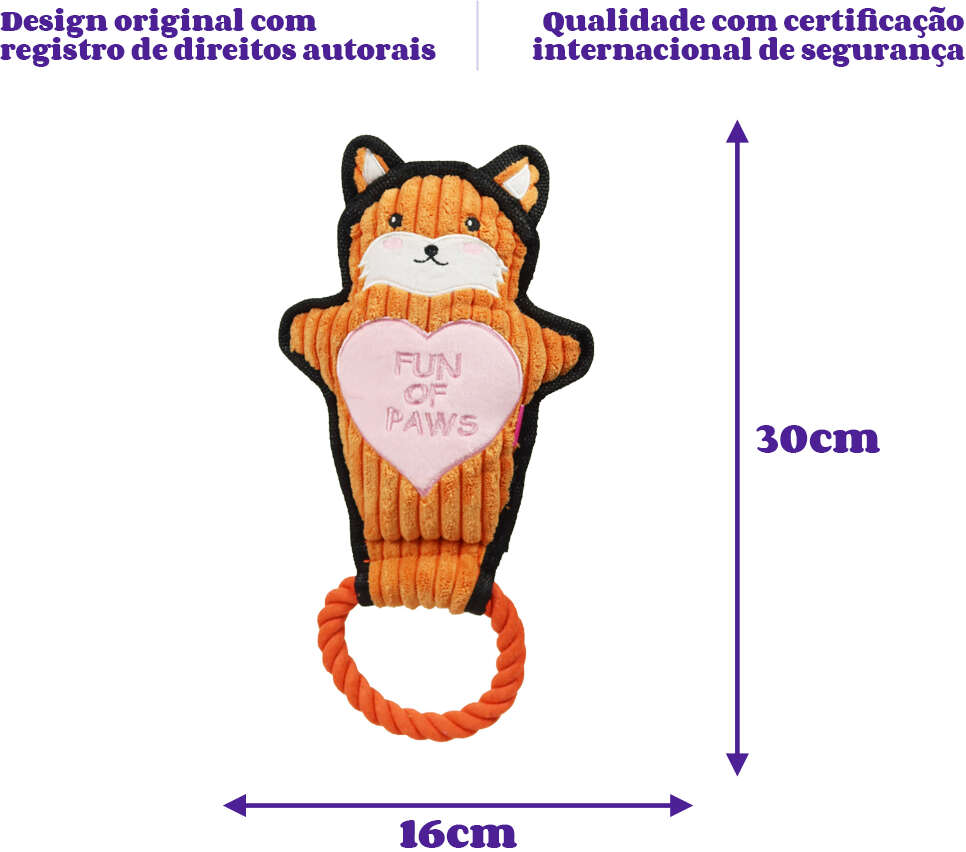 Brinquedo Pelúcia com Corda Qmonster Animais de Mãos Dadas Raposa Laranja para Cães - Tam. Único