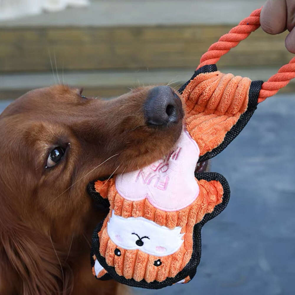 Brinquedo Pelúcia com Corda Qmonster Animais de Mãos Dadas Raposa Laranja para Cães - Tam. Único
