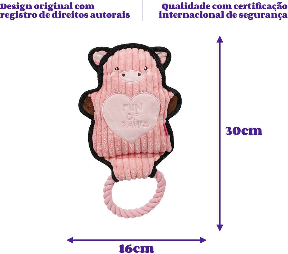 Brinquedo Pelúcia com Corda Qmonster Animais de Mãos Dadas Porco Rosa para Cães - Tam. Único