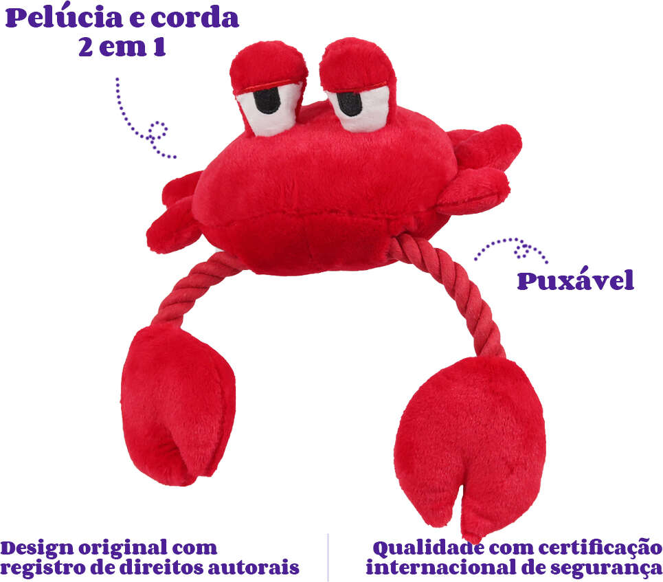 Brinquedo Pelúcia com Corda Qmonster Sr Caranguejo Vermelho para Cães - Tam. Único