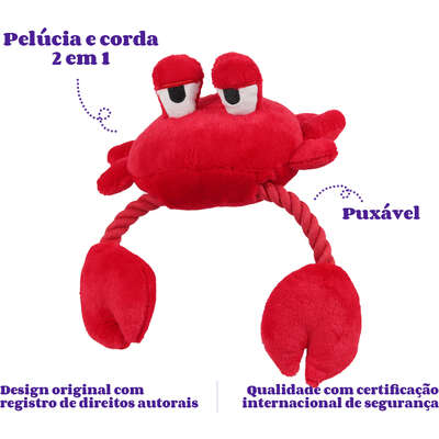 Brinquedo Pelúcia com Corda Qmonster Sr Caranguejo Vermelho para Cães