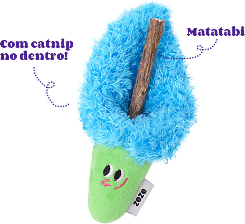 Brinquedo Pelúcia Zeze Espetinho Matatabi Calha Azul com Catnip para Gatos - Tam. Único