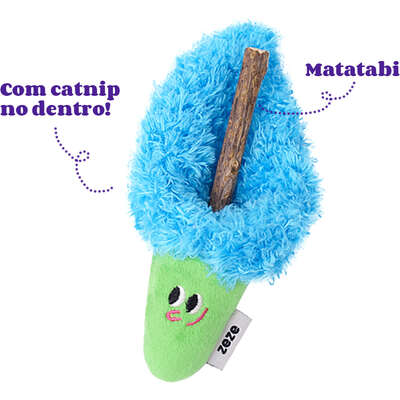 Brinquedo Pelúcia Zeze Espetinho Matatabi Calha Azul com Catnip para Gatos