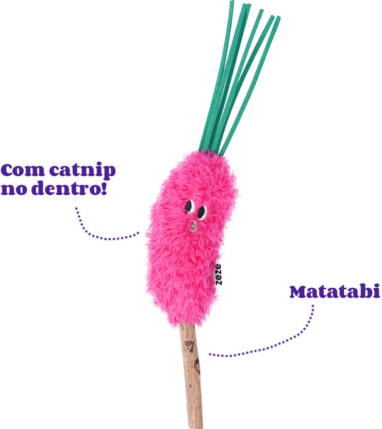 Brinquedo Pelúcia Zeze Espetinho Matatabi Setaria Rosa com Catnip para Gatos - Tam. Único