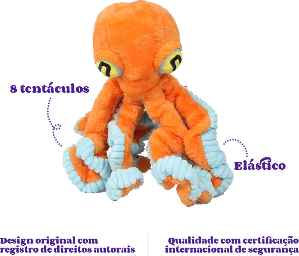 Brinquedo Pelúcia Qmonster Polvo Gigante Laranja para Cães - Tam. Único