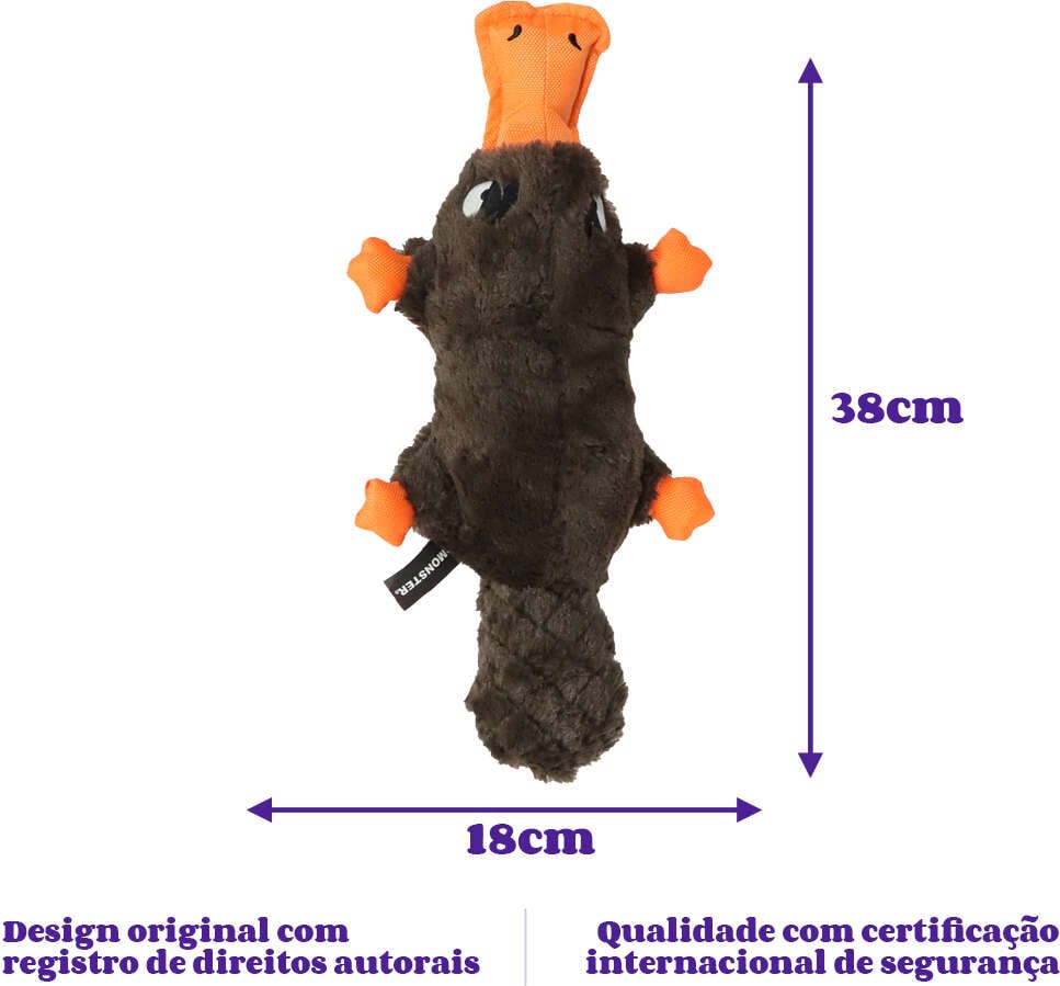 Brinquedo Pelúcia Qmonster Ornitorrinco Marrom para Cães - Tam. Único