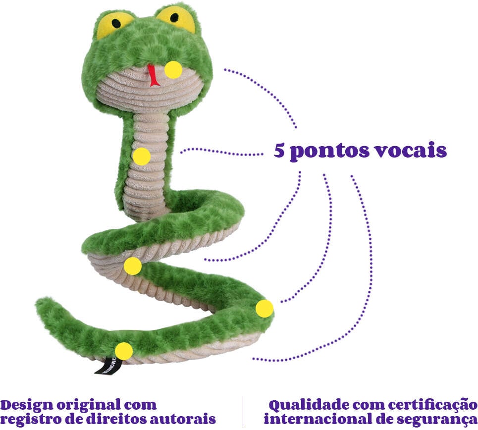 Brinquedo Pelúcia Qmonster Cobra de Mola Verde para Cães - Tam. Único