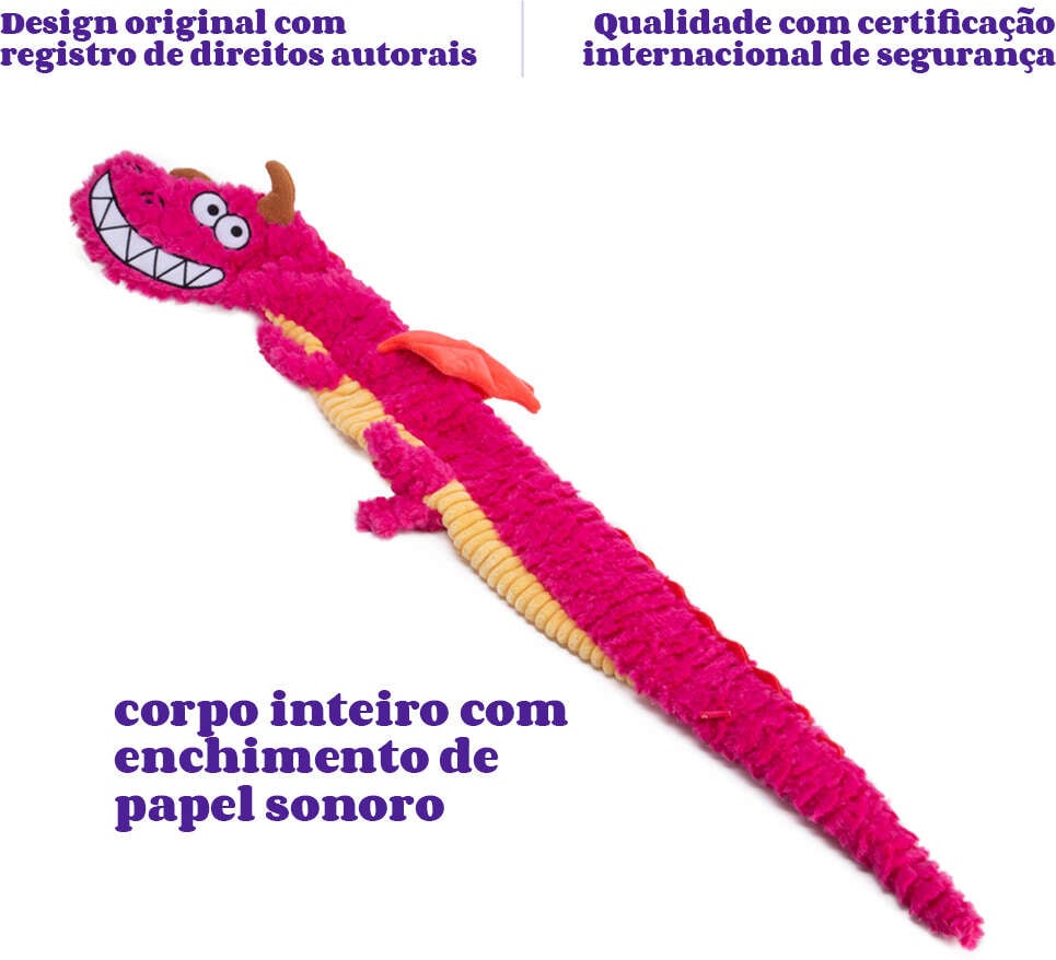 Brinquedo Pelúcia Qmonster Dragão Gigante Rosa para Cães - Tam. Único