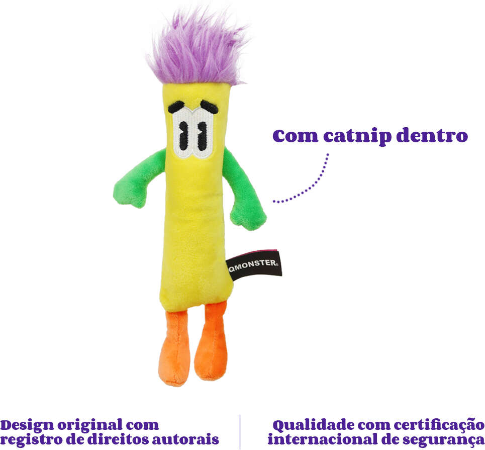 Brinquedo Pelúcia Qmonster Stickman com Catnip Amarelo para Gatos - Tam. Único