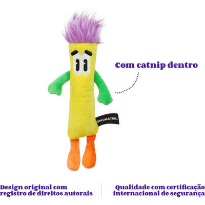 Brinquedo Pelúcia Qmonster Stickman com Catnip Amarelo para Gatos