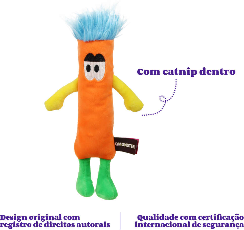 Brinquedo Pelúcia Qmonster Stickman com Catnip Laranja para Gatos - Tam. Único