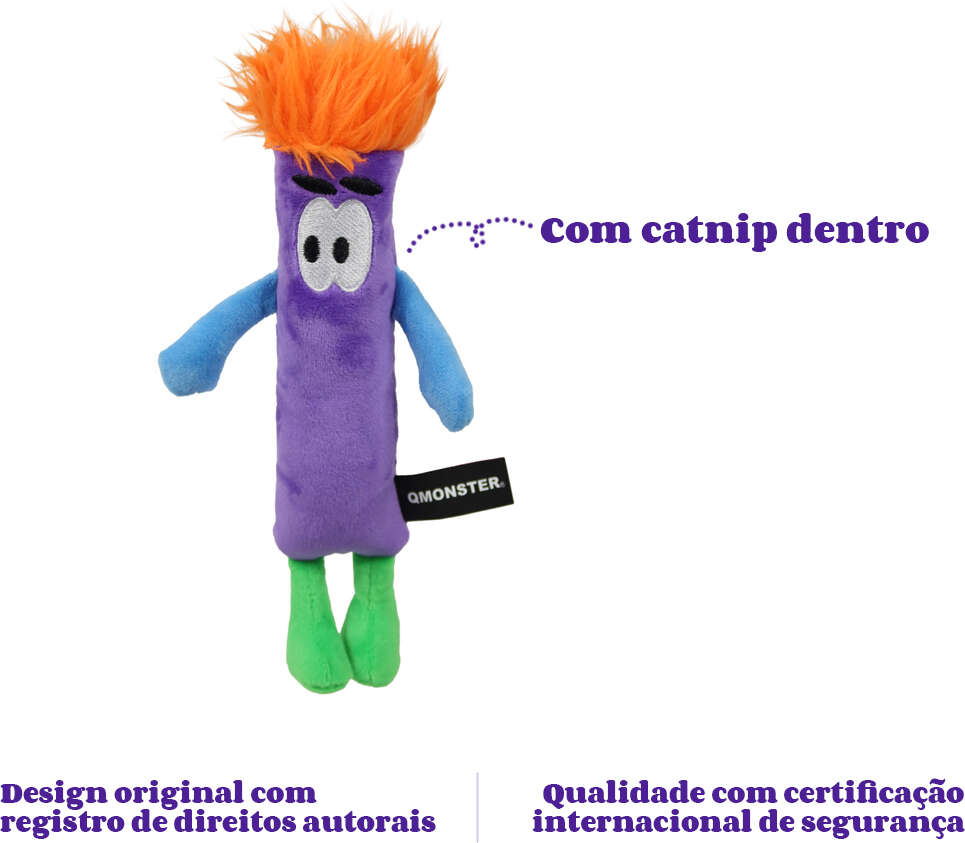 Brinquedo Pelúcia Qmonster Stickman com Catnip Roxo para Gatos - Tam. Único