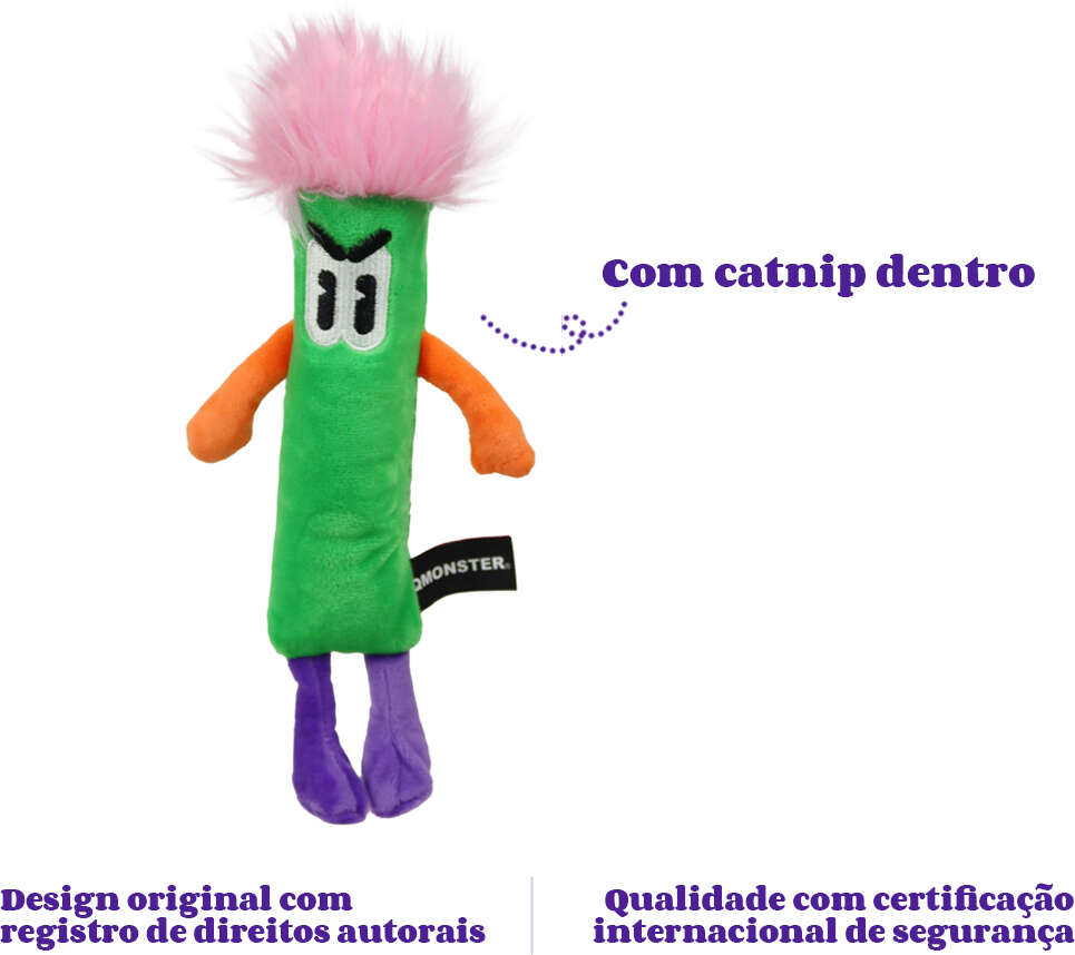 Brinquedo Pelúcia Qmonster Stickman com Catnip Verde para Gatos - Tam. Único