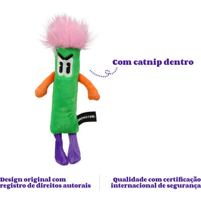 Brinquedo Pelúcia Qmonster Stickman com Catnip Verde para Gatos