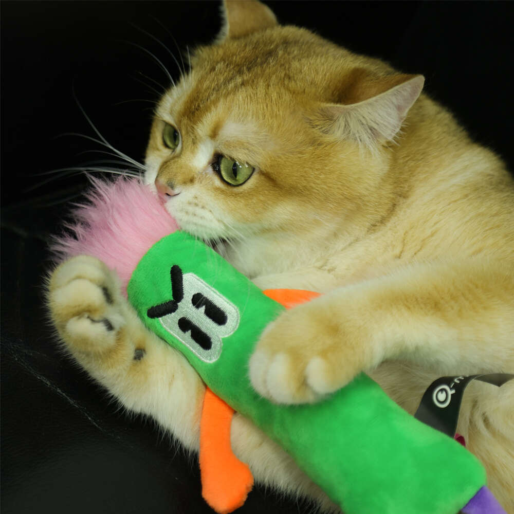 Brinquedo Pelúcia Qmonster Stickman com Catnip Verde para Gatos - Tam. Único