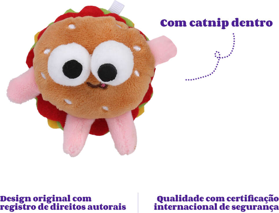 Brinquedo Pelúcia Qmonster Fast Food Hambúrguer com Catnip para Gatos - Tam. Único